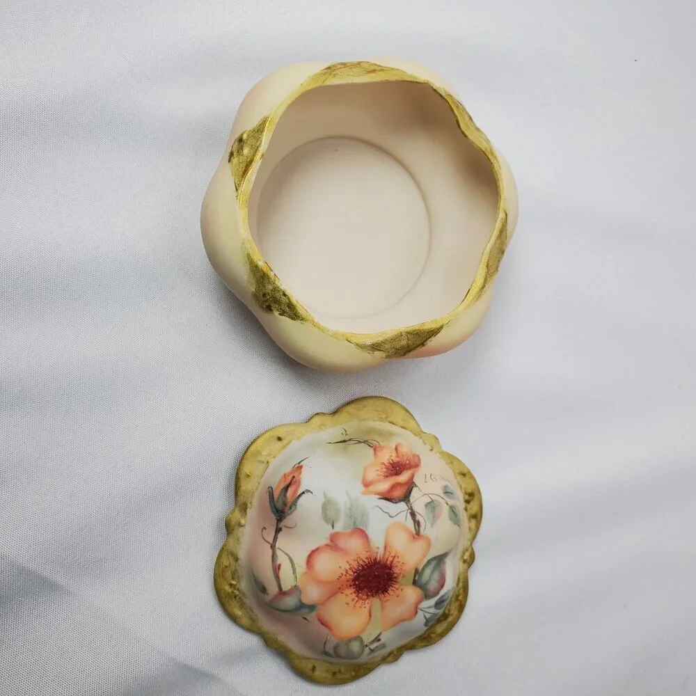 VTG Hand-Painted Cricket Jewelry Box Lidded Porcelain Trinket Box By L. Gibson